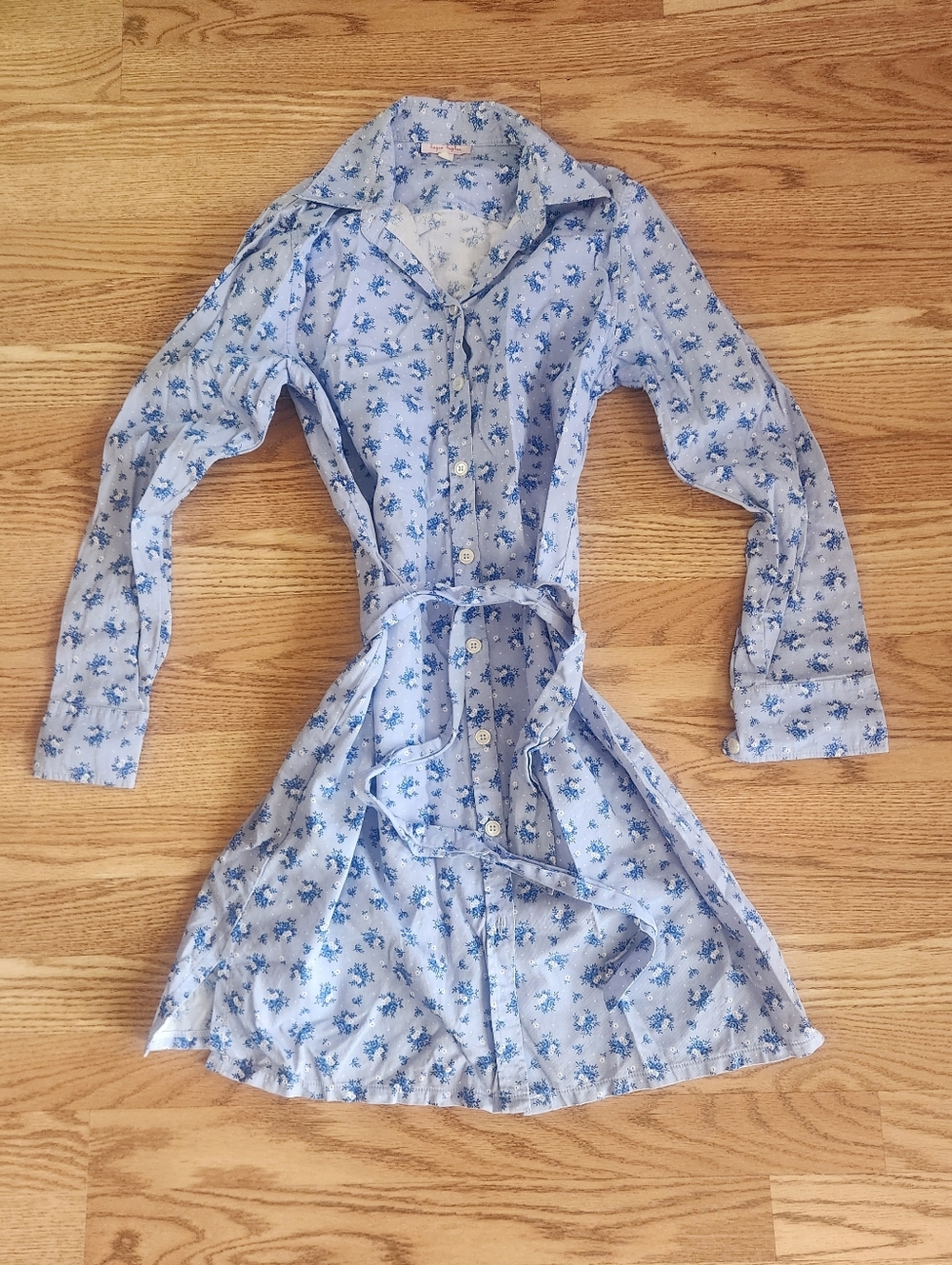 EUC Kayce Hughes Light Blue Floral Button-Front Shirt Dress, Size 6